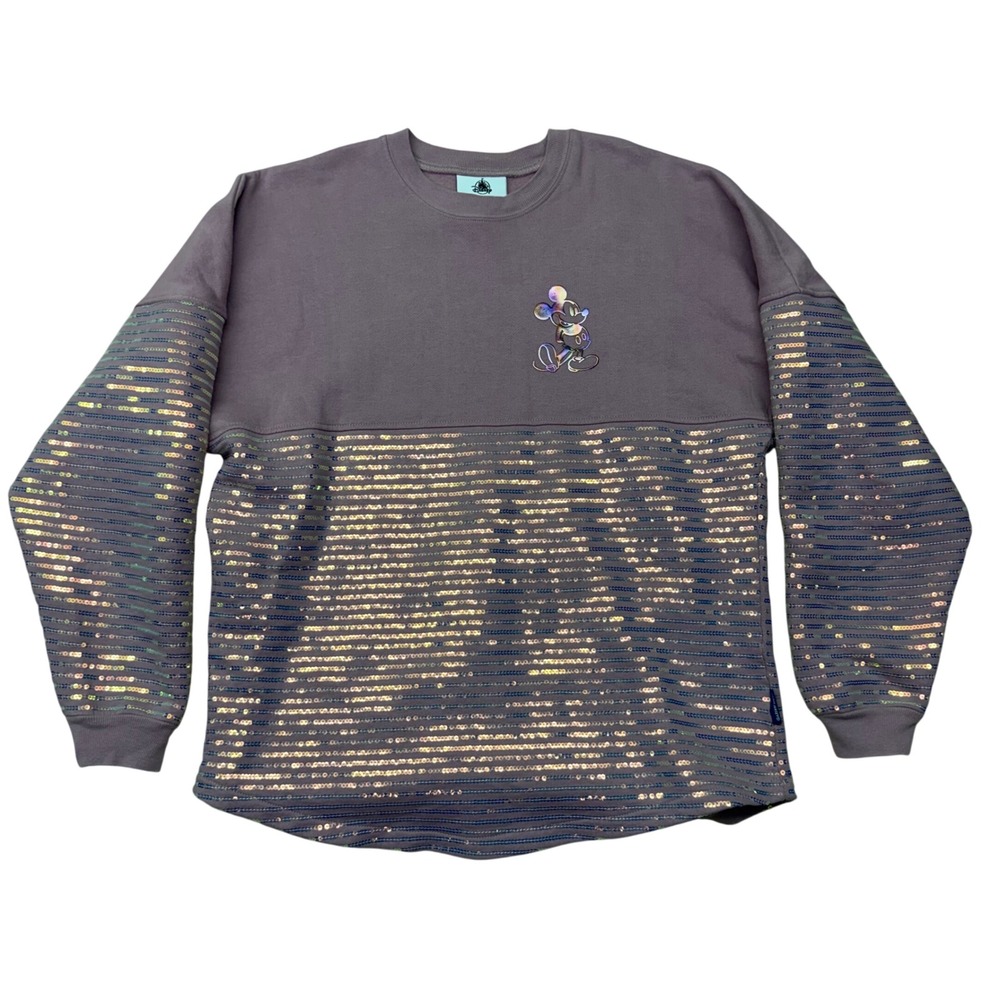 Disney Spirit Jersey Mauve Purple Iridescent Sequin Mickey Mouse Pullover Small